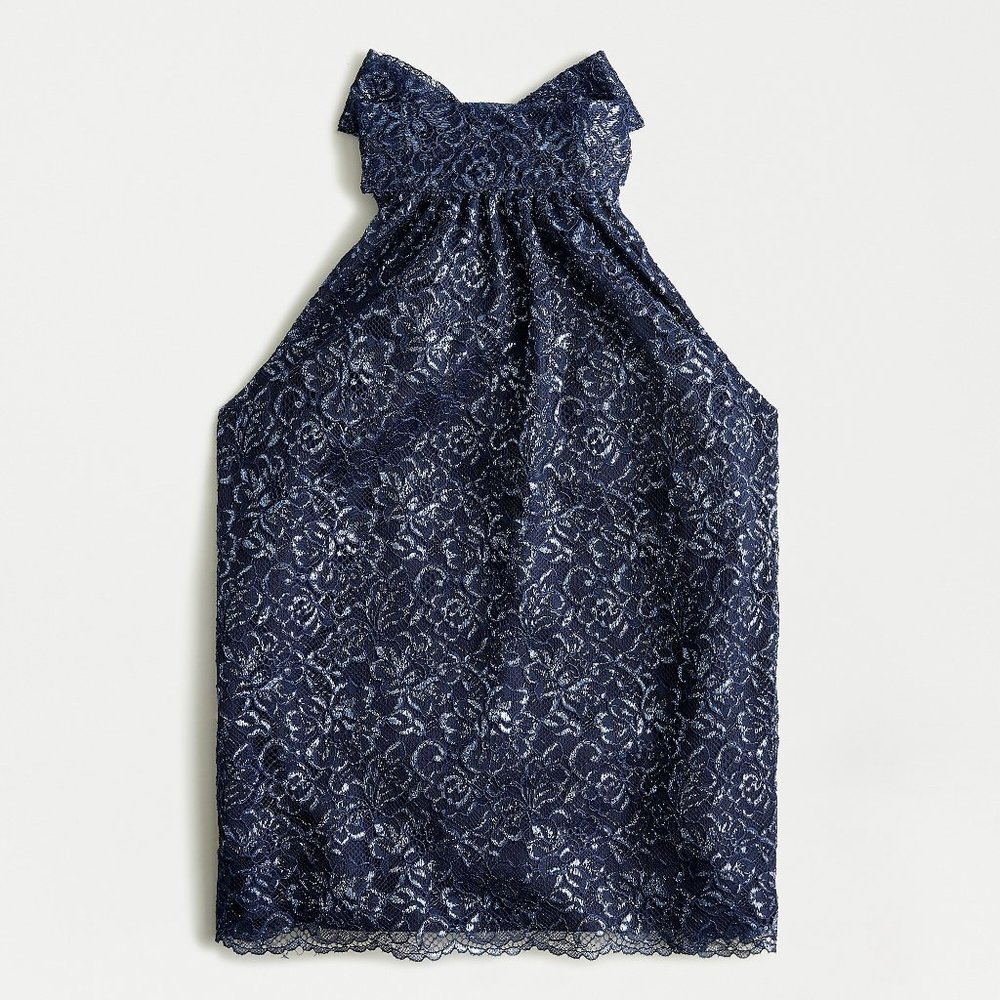 J. Crew Women's NWT Tie-Neck Top in Metallic Lace